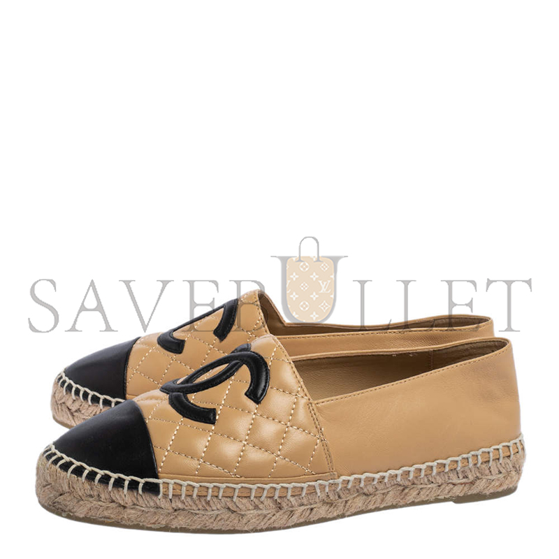 CHANEL BEIGE BLACK LEATHER ESPADRILLE FLATS G29762 